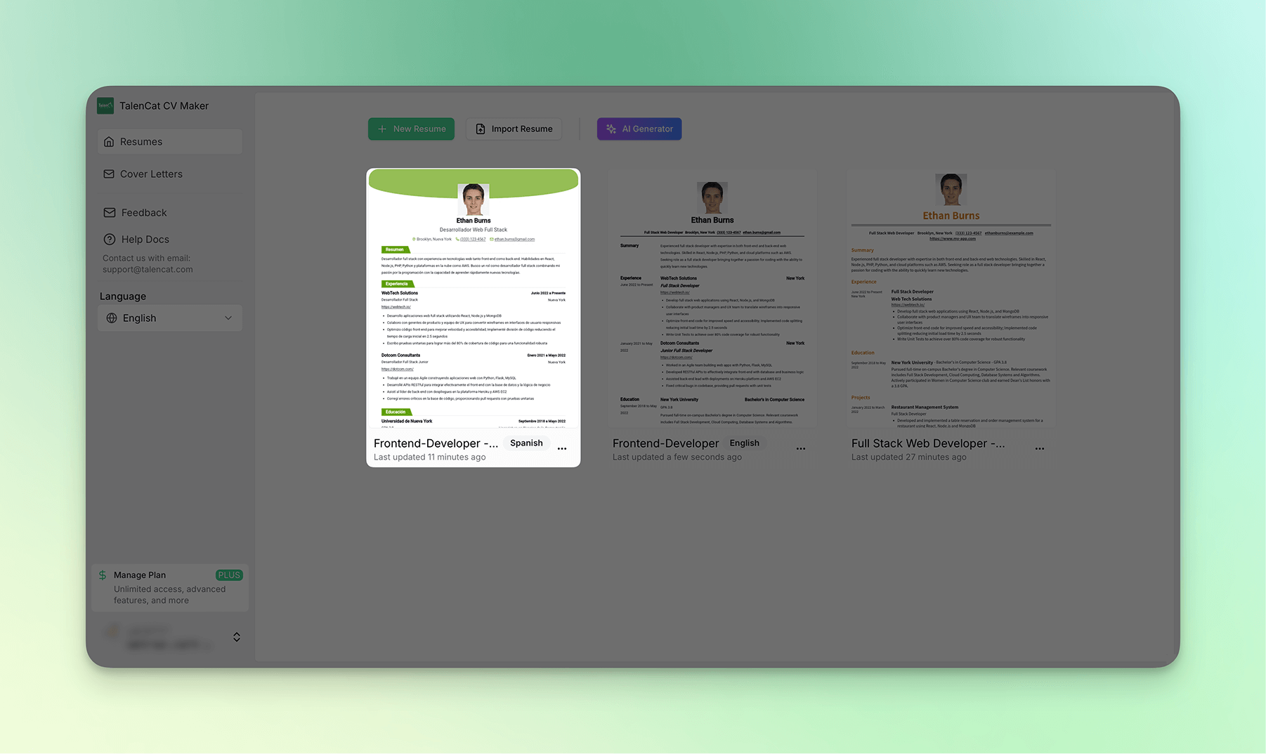 view the saved resume
