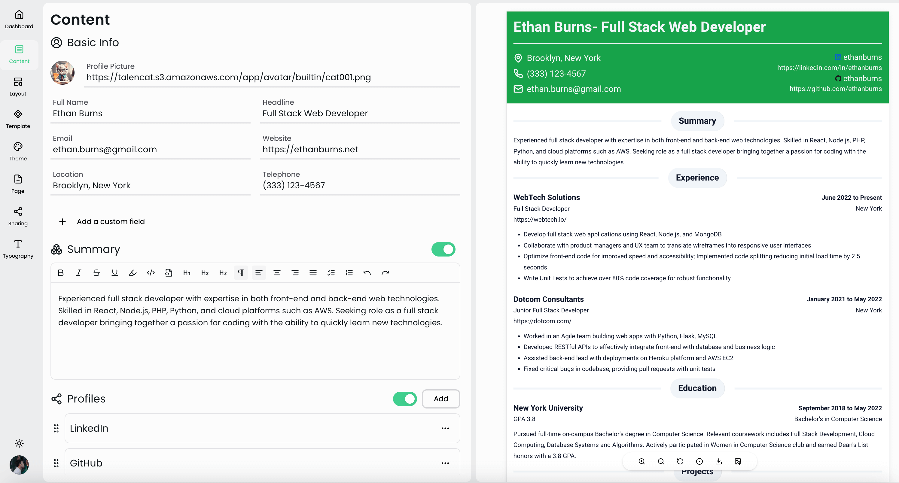 edit your resume info
