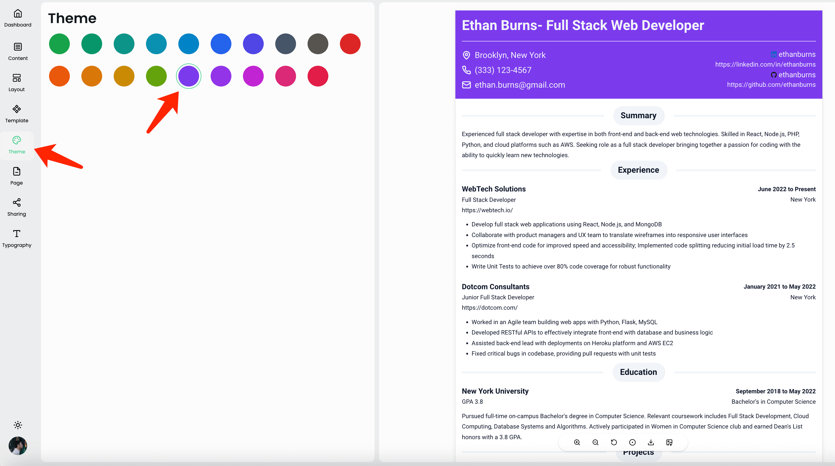 change theme color of your resume