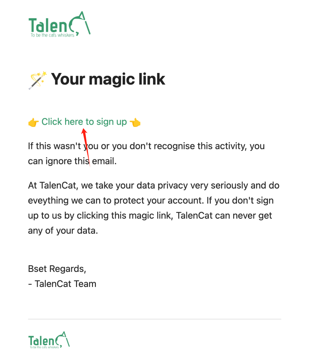 use magic link to login to talencat
