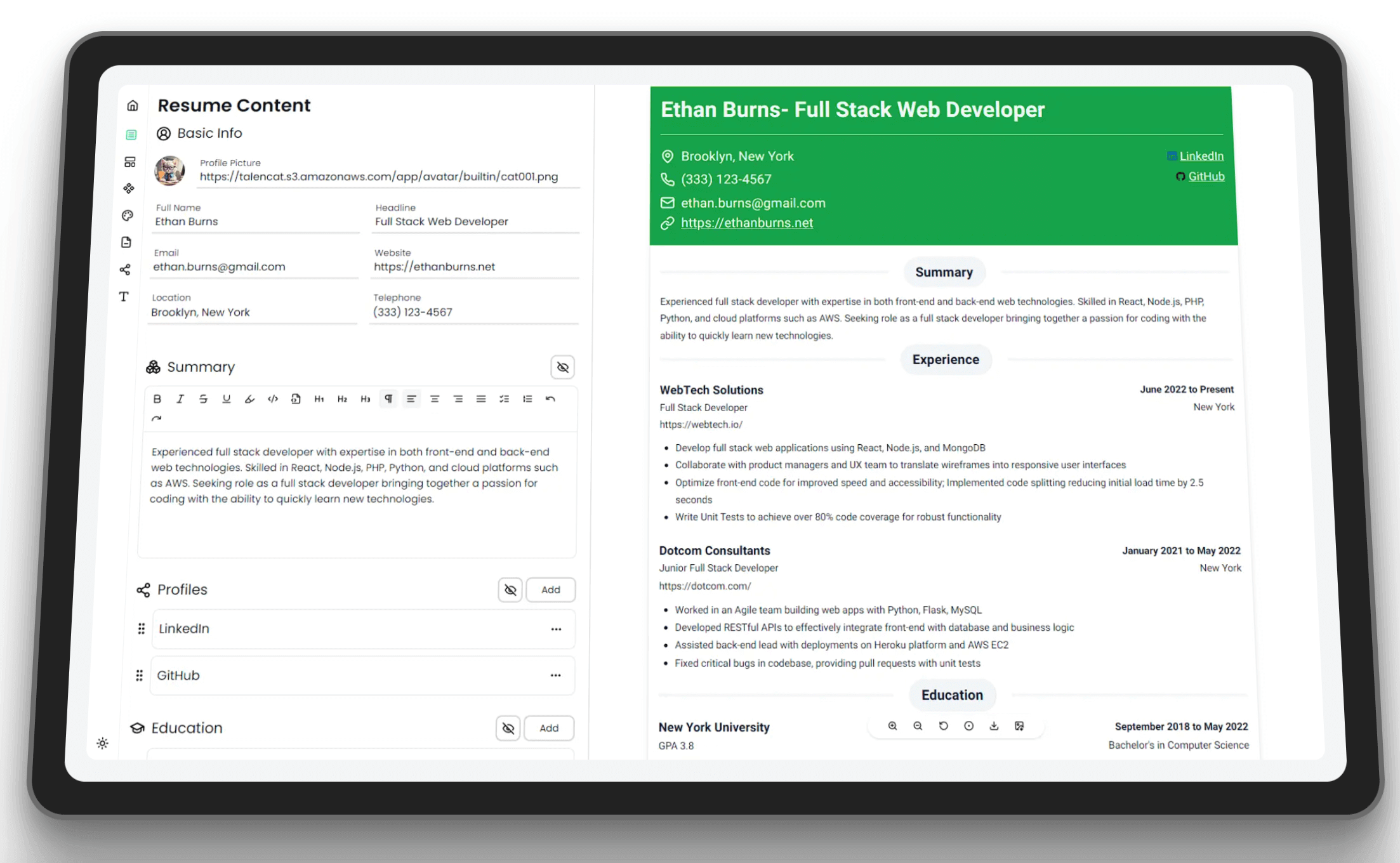 Make resume using TalenCat