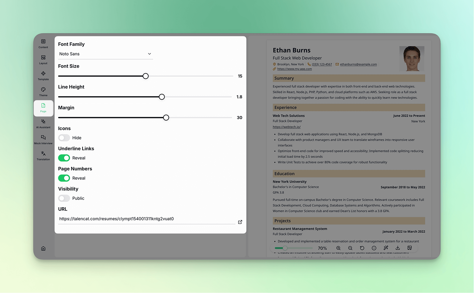 Custom Resume Settings
